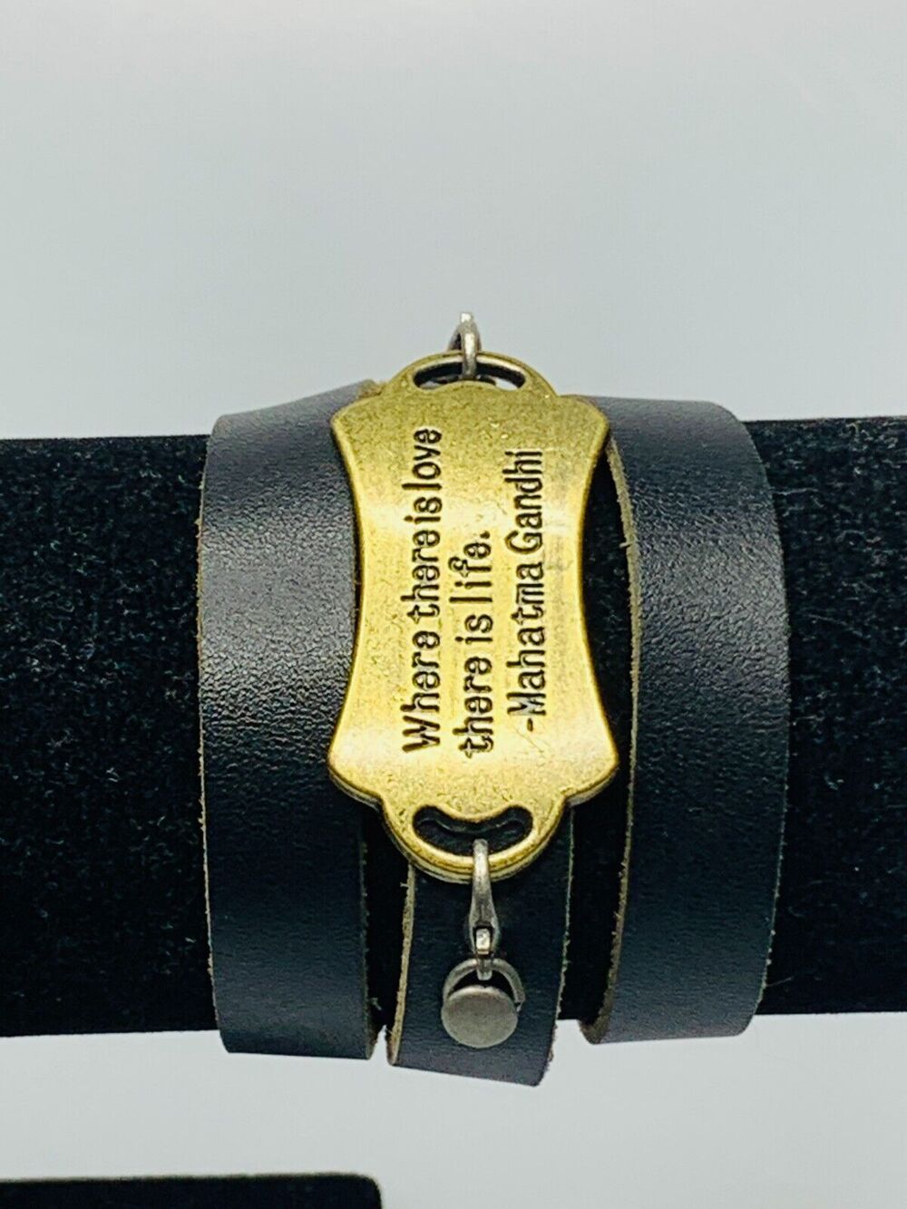 Brown Leather Wrap Bracelet with Mahatma Gandhi Saying